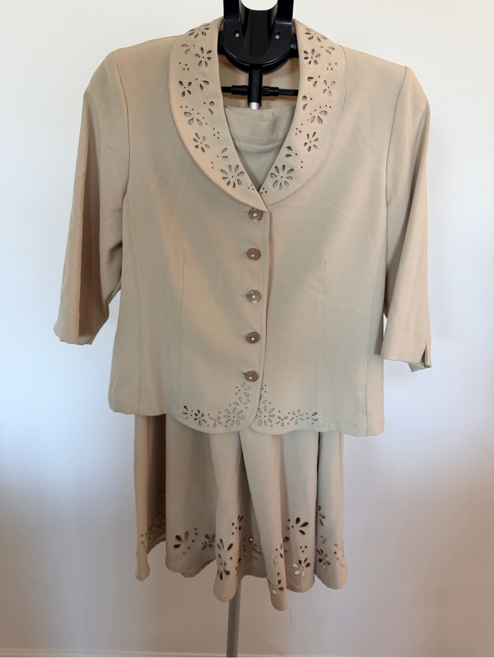 TanJay Beige Floral Cutout Skirt Set